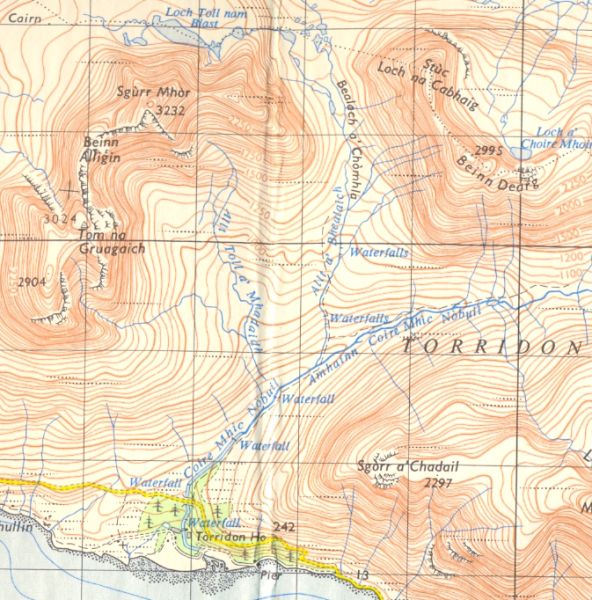 Map for Beinn Alligin in the Torridon Region of the NW Highlands of Scotland